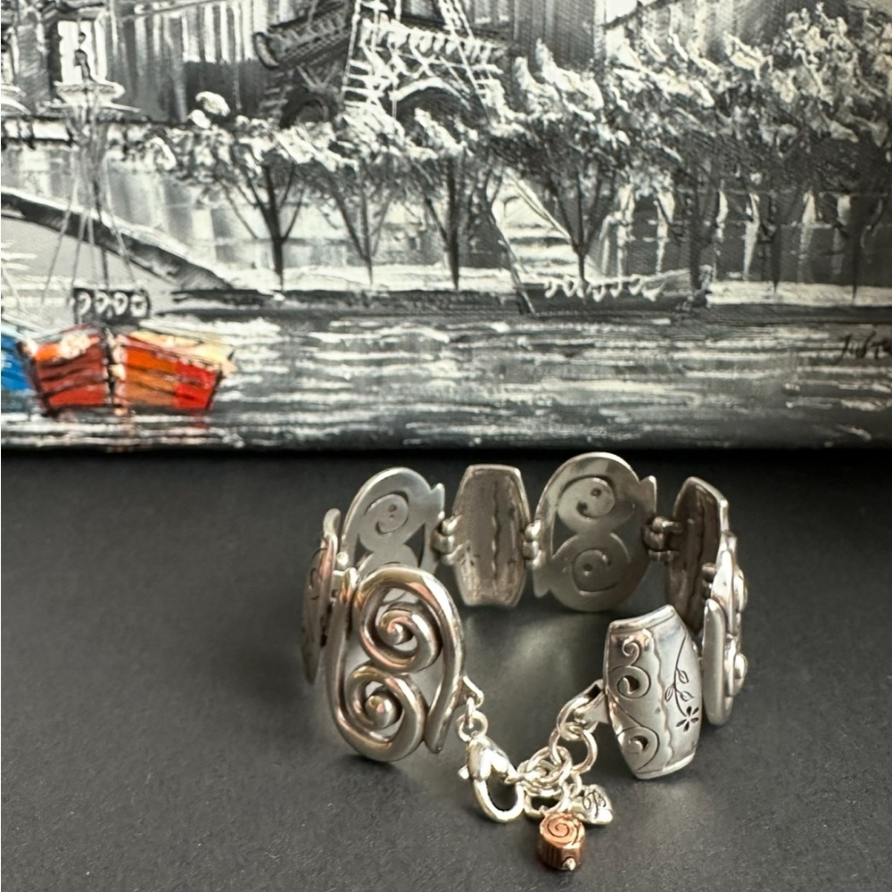 Brighton Bracelet Pablo's Passion Scroll Floral Wide Link Silver Plated 7.5" - Picture 6 of 10